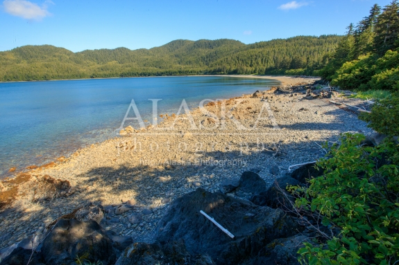 Looking east across the end of McPherson Bay, from Naked Island.