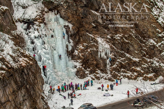 Looking down at POS from the walls of Keystone Canyon across the Lowe River during the 2016 Valdez Ice Climbing Festival.