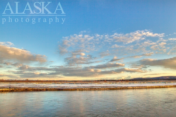 Looking out across the Tanana River at the Alaska Range, between Fairbanks and Delta near Shaw Creek.