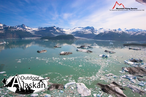 Alsek Glacier used to wrap around the island and proceed to the center of the lake 50 years ago. Now it hangs back and off to the sides of it, and soon won't even touch it. Taken July 2009.