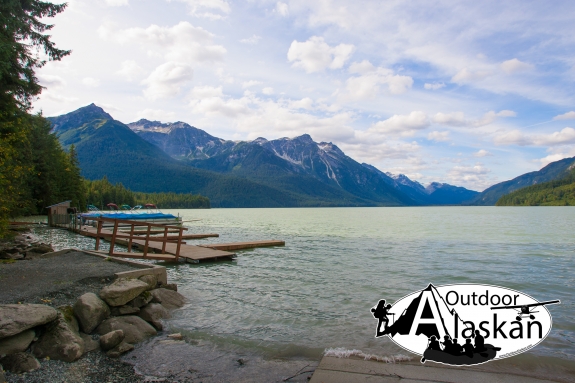 Looking out at Chilkoot Lake and the east side and northern end of the Takshanuk Mountains from the boat launch and dock. 