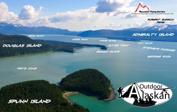 Looking southeast down and across Stephens Passage, outside Juneau. 