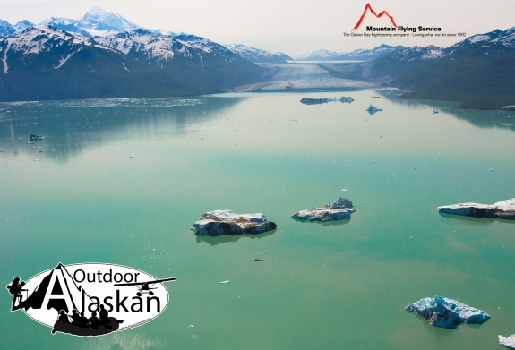 The northern arm of Grand Plateau Glacier hooks out and into Alsek Lake. Mount Fairweather looms in the top left. Taken July 2009.