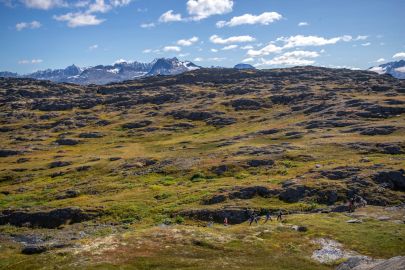 Family hiking through the alpine near Thompson Pass, Valdez.