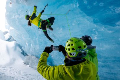 Just hanging around climbing the blue ice caves.