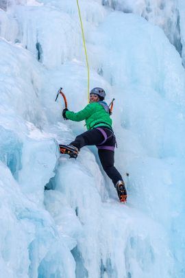 Ice climbing the falls in Keystone Canyon on a Valdez ice climbing tour.