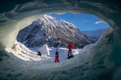 Looking out the opening of an ice cave 2020-21 season.