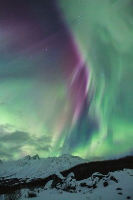 The northern lights filling the sky at Thompson Pass near Valdez.