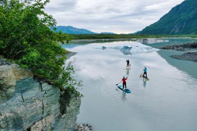 Paddle boarding around the icebergs of Valdez Glacier.