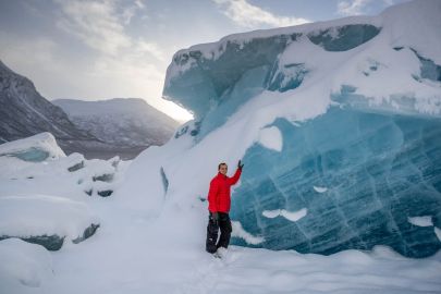 Standing around the icebergs in the low winter sun