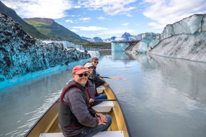 Canoeing among the icebergs on a warm day in late summer, 2022.