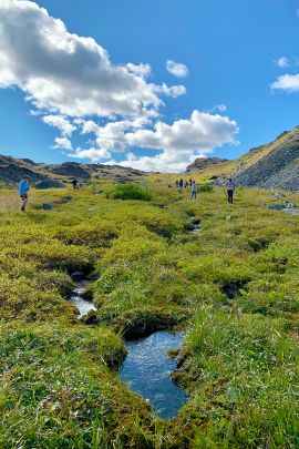 Walking through the running pools.