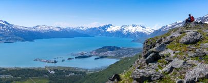 Looking out across Valdez and port Valdez on the Town to Glacier Traverse fly-in hike.