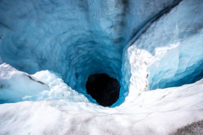 Looking inside the 2021 moulin used on our Valdez summer ice climbing tour. For those wanting a more challenging climb.