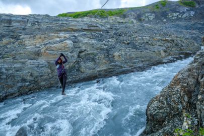 Doing the traverse on the Worthington Glacier trek.