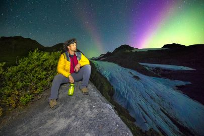 Watching the northern lights from above Worthington Glacier.