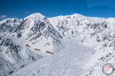 Aello Peak (left), University Peak, Mount Bona, and Tressider Peak (right).