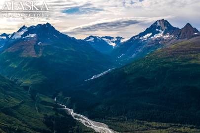 Looking up Browns Creek near Valdez with Meteorite Mountain to it's south(right).