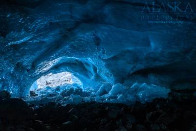 Looking down the Byron Glacier ice caves.