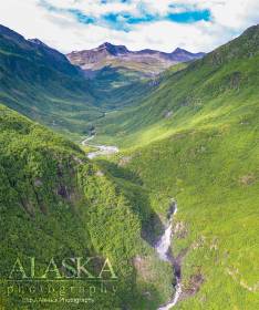 Upper Gold Creek near Valdez as it begins to flow over the first set of falls.