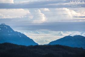 Columbia Glacier and Great Nunatak (right mid foreground) from out in front of Glacier Island.