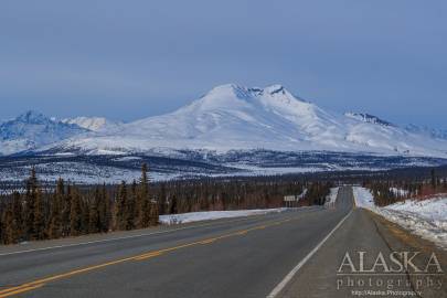 Looking down Glenn Highway at Gunsight Mountain from Eureka.