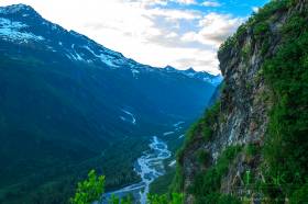 Looking up Mineral Creek and parts of Horsetail Creek from the High School Hill trail in Valdez.