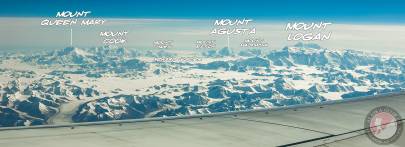 Mt Logan and surrounding features from a commercial flight over the Yukon.