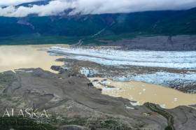 Gurkin Creek and Amphitheatre Creek help feed the lake at the Nizina Glacier terminus.