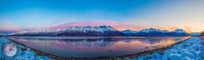 A winters sunrise over Port Valdez, Valdez, Alaska.