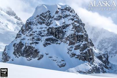 Looking at the face of Radio Control Tower from Kahiltna Glacier Basecamp.