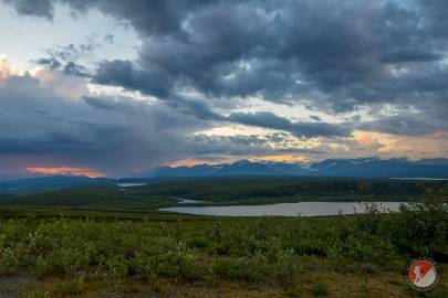 Looking across Sevenmile Lake out to Gulkana Glacier in the distance, approaching the east end of the Denali Highway near Paxson.