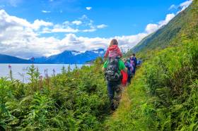 Hiking along Shoup Bay Trail just after leaving the flats. Looking out at Port Valdez.