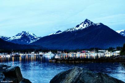 Looking across Sitka Harbor with Mount Verstovia in the background.