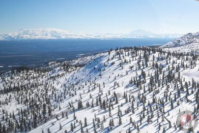 Looking out above Stuck Mountain to Mt. Wrangell and Mt. Blackburn.