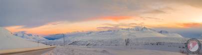 A soft sunset driving down Thompson Pass towards Valdez.