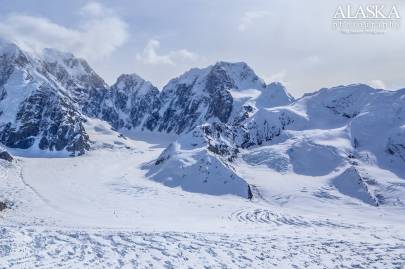 Looking at the North side of Thunder Mountain from the west, above the Kahiltna Glacier.