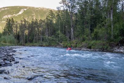 Packrafting the upper portion of the Tiekel River.