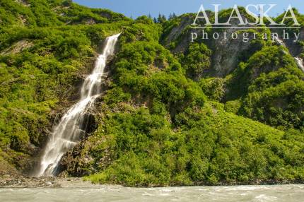 Bridal Veil Falls as they flow in to Lowe River.