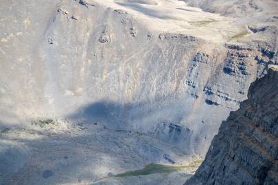 The slope I climbed the day before. The little black dot at the top of the ridge is my tent.