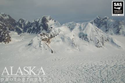 Near the head of the Kahiltna Glacier just southwest of Mount Hunter, unnamed peaks, elevation 8028 and 8920.