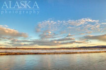 Looking out across the Tanana River at the Alaska Range, between Fairbanks and Delta near Shaw Creek.